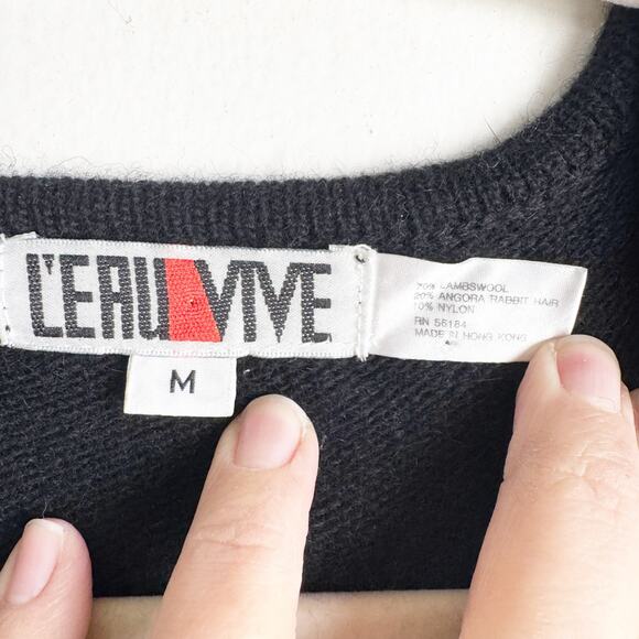 VTG L’EAU VIVE Vintage Wool Angora Rabbit Hair Gold Pearl Bow Sweater Medium M - Picture 2 of 5